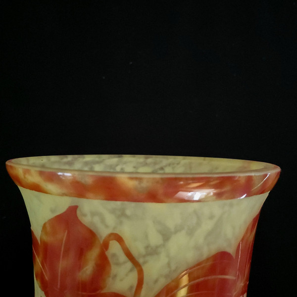 C.SCHNEIDER  vase art déco "orchidées" Signé Le Verre Français 1924-1927