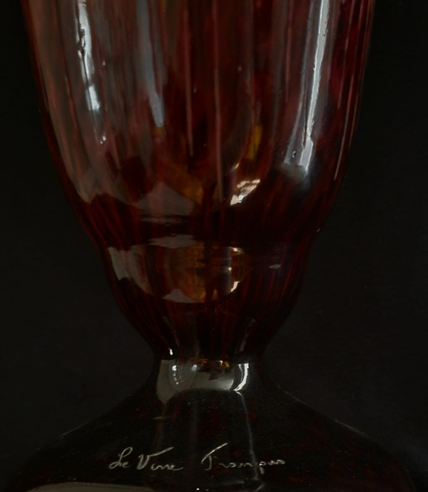 C.SCHNEIDER  vase art déco "orchidées" Signé Le Verre Français 1924-1927