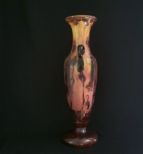 SCHNEIDER vase Orchidées signed Le Verre Français 1924-1927