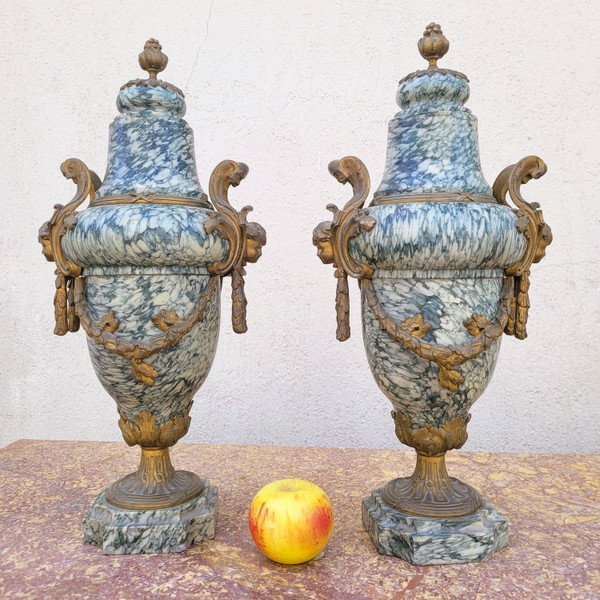 Pair Of Marble And Bronze Cassolettes, 19th Century