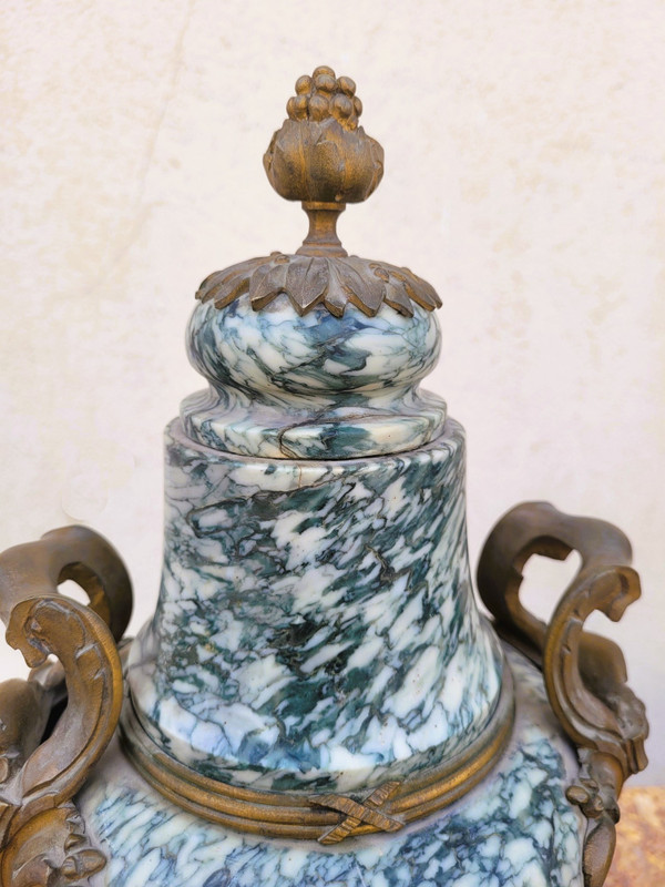 Pair Of Marble And Bronze Cassolettes, 19th Century