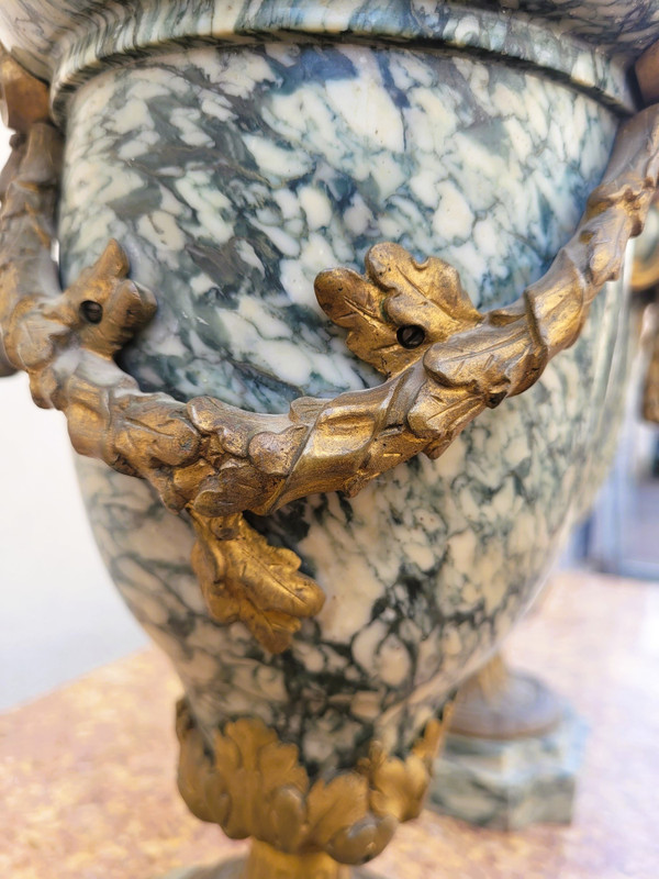 Pair Of Marble And Bronze Cassolettes, 19th Century