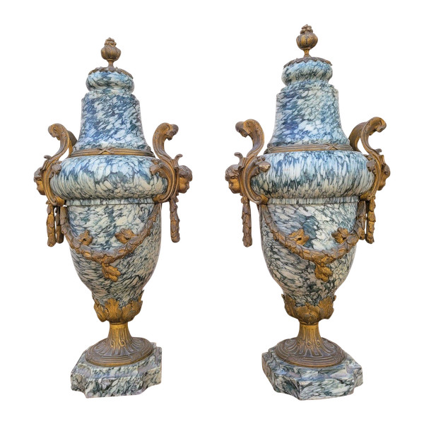 Pair Of Marble And Bronze Cassolettes, 19th Century