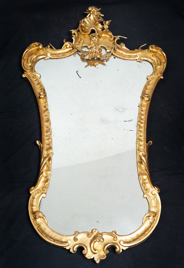 Antique Napolitan Louis Philippe Gilded Wood Mirror. 19th Century.