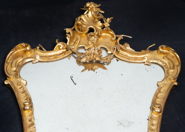 Antique Napolitan Louis Philippe Gilded Wood Mirror. 19th Century.