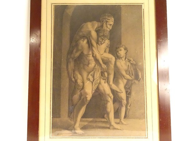 Mythological drawing after Raphael Aeneas Anchises and Ascanius Signed 1820 19th century