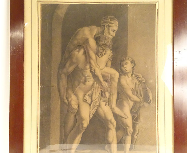 Mythological drawing after Raphael Aeneas Anchises and Ascanius Signed 1820 19th century