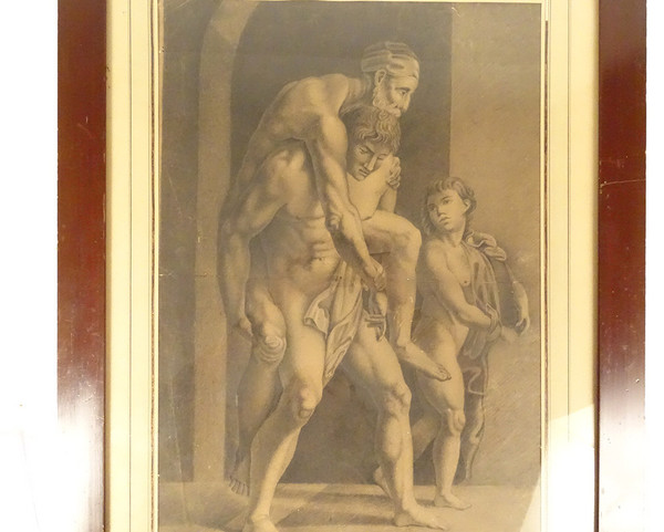 Mythological drawing after Raphael Aeneas Anchises and Ascanius Signed 1820 19th century