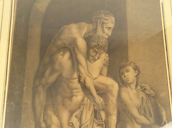 Mythological drawing after Raphael Aeneas Anchises and Ascanius Signed 1820 19th century