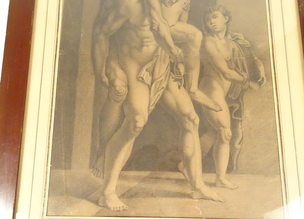 Mythological drawing after Raphael Aeneas Anchises and Ascanius Signed 1820 19th century