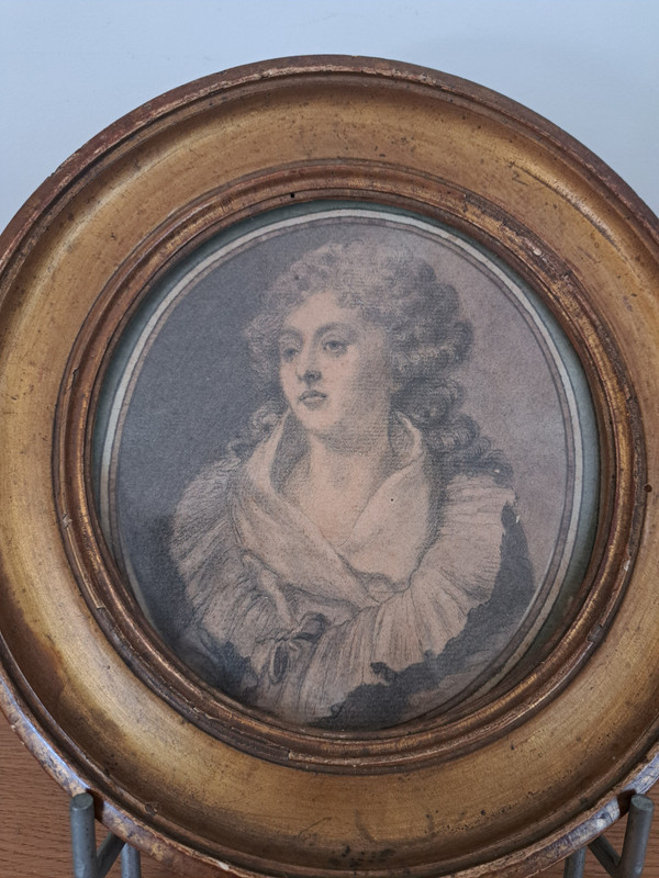 Attributed to Augustin De Saint Aubin , Portrait d'Une Dame De Qualité , Drawing , XVIII°.