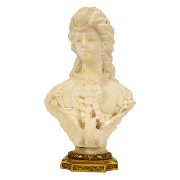 Sculpture Bust Alabaster Cipriani Young Elegant Woman Art Nouveau 19th century