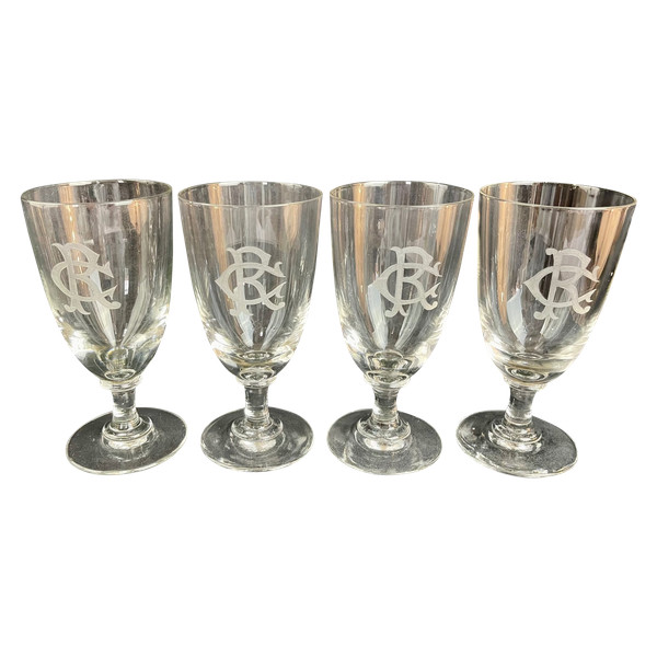 Superb Set of 4 Red Wine Glasses in Crystal Monogrammed "CR" - 19th Century