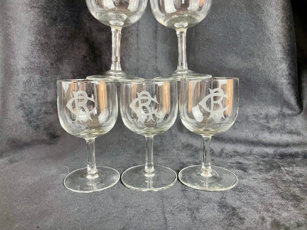 Lot de 6 Verres à Vin Blanc en Cristal Monogrammé "CR" – 19ème Siècle