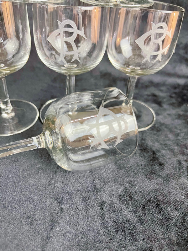 Lot de 6 Verres à Vin Blanc en Cristal Monogrammé "CR" – 19ème Siècle