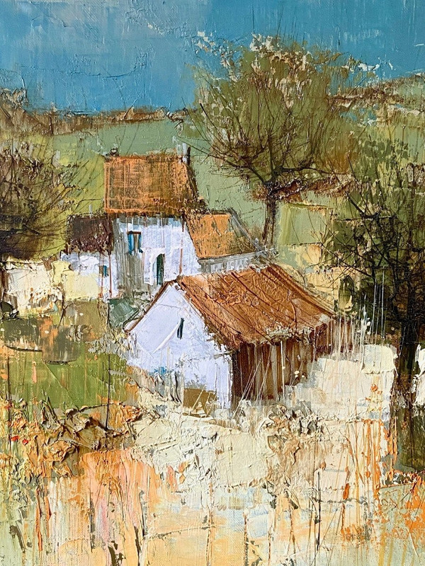 Michel Sementzeff (1933-2019), Tableau Paysage De Campagne "refuge Champêtre.