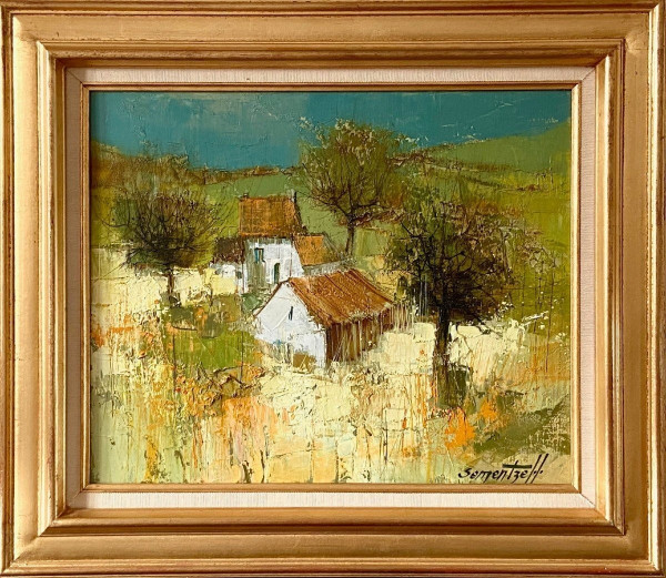 Michel Sementzeff (1933-2019), Tableau Paysage De Campagne "refuge Champêtre.