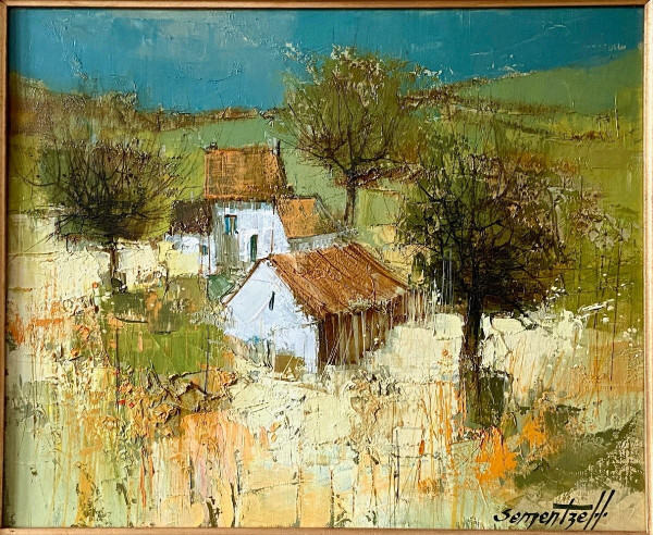 Michel Sementzeff (1933-2019), Tableau Paysage De Campagne "refuge Champêtre.