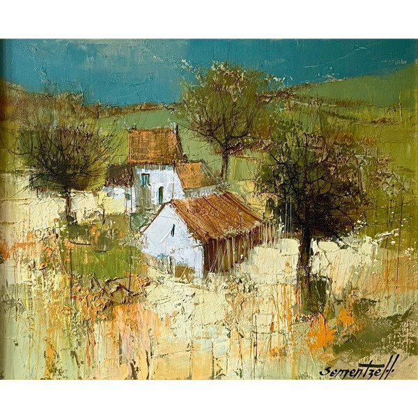 Michel Sementzeff (1933-2019), Tableau Paysage De Campagne "refuge Champêtre.