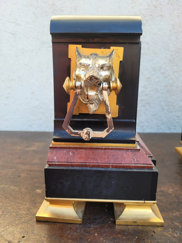 Antique Bronze Set, Pendulum And Urns, 19th Century