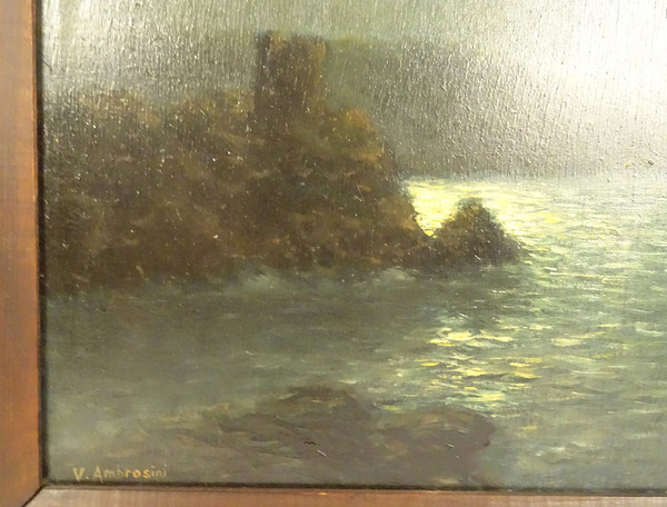 HSP Clair-obscur Vincent Ambrosini Paysage Nocturne Bord Mer Corse 20th century