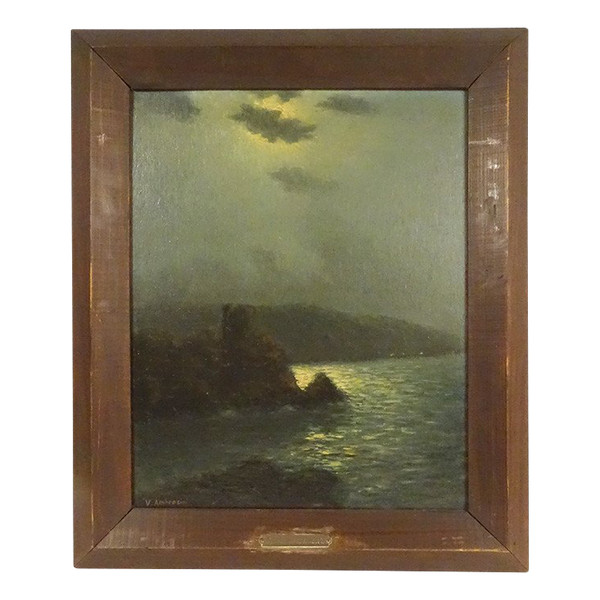 HSP Clair-obscur Vincent Ambrosini Paysage Nocturne Bord Mer Corse 20th century