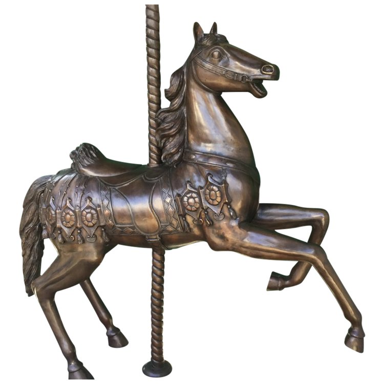 Bronzestatue, Karussellpferd mit brauner Patina XX.