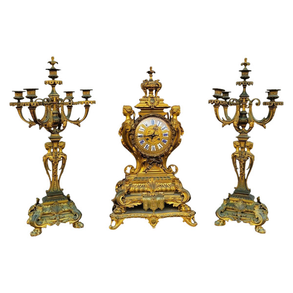 Garniture En Bronze doré 3 Pièces, Napoléon III, XIXème Siècle