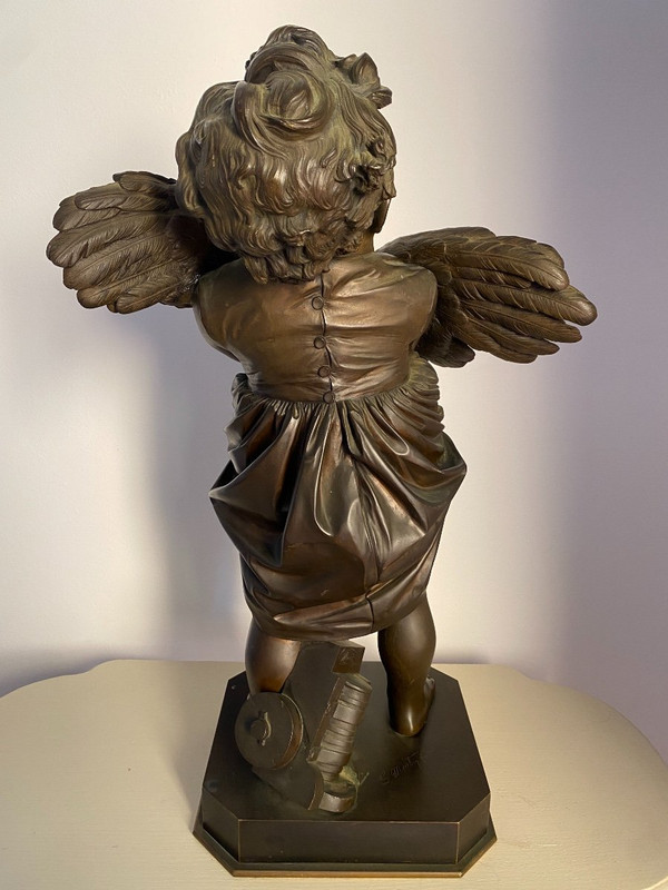 Large 19th-century Bronze Sculpture, "L'enfant au coq" signed Adriano CECIONI (1838-1886)