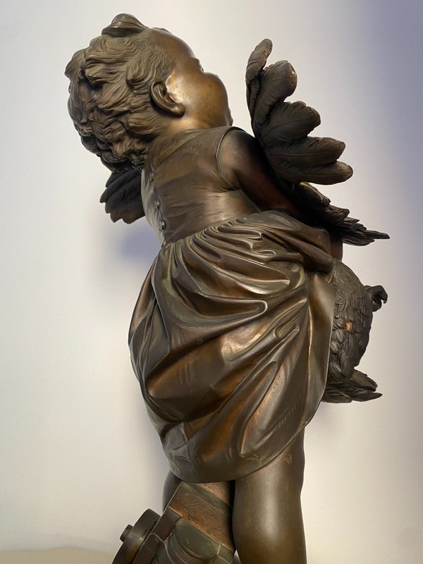 Large 19th-century Bronze Sculpture, "L'enfant au coq" signed Adriano CECIONI (1838-1886)