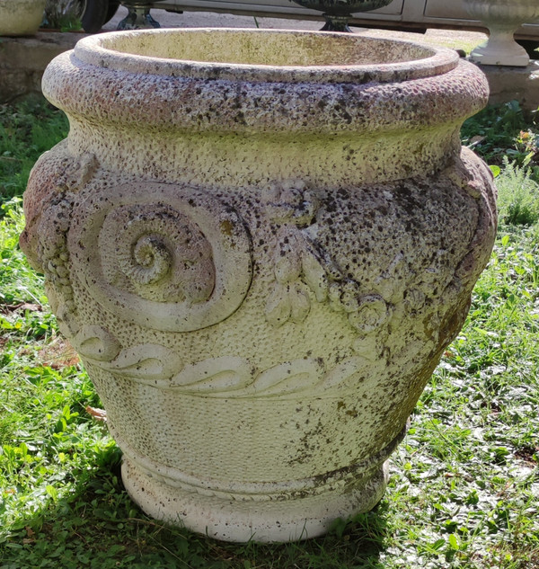 Pair of huge antique Medici cache pots in reconstituted stone