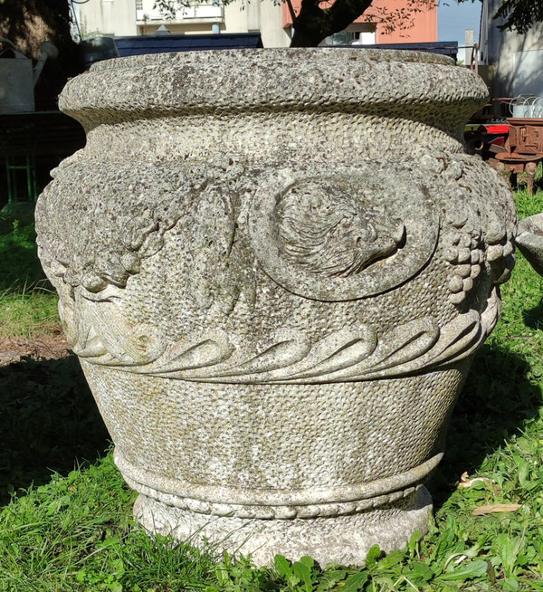 Pair of huge antique Medici cache pots in reconstituted stone