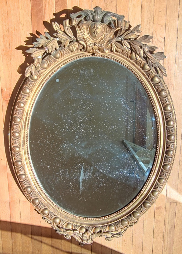 Ancien Grand Miroir ovale Doré fin du 18 ème siècle