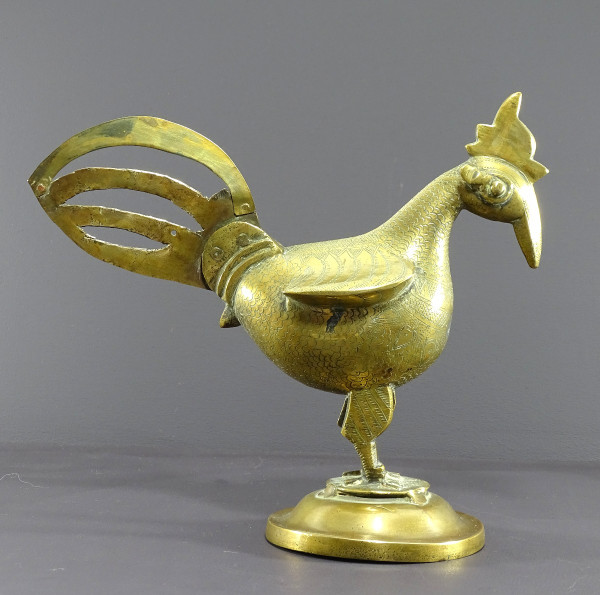 India, 19th Century, Indo-Persian Style Bronze and Brass Rooster Standing Proudly on a Base.