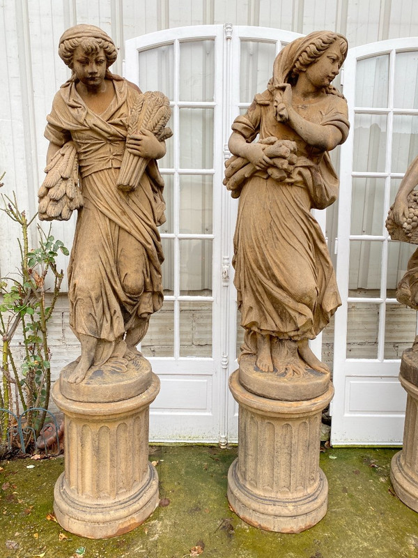 4 Statues "The Four Seasons" In Reconstituted Stone, Garden Decoration