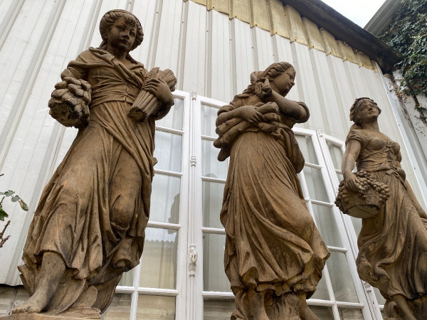 4 Statues "The Four Seasons" In Reconstituted Stone, Garden Decoration