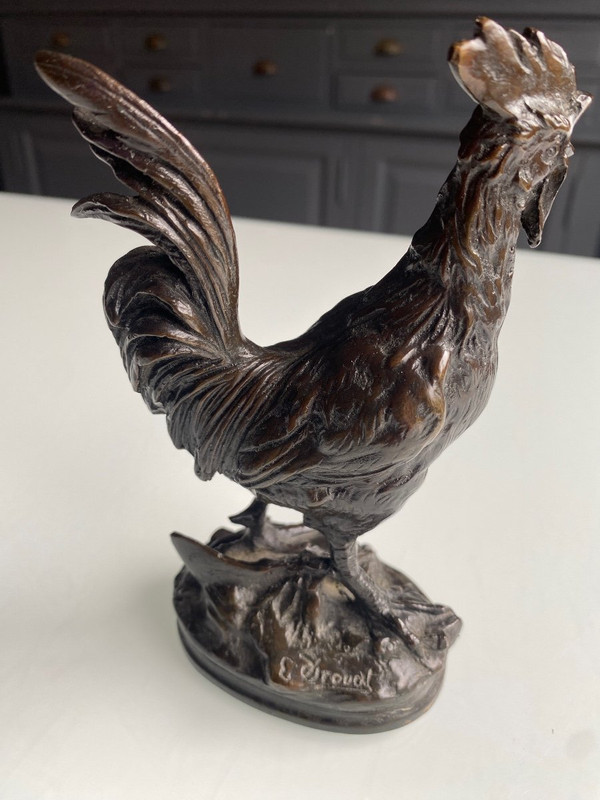 Coq En Bronze A Patine Brune XIXème Signé édouard Drouot (1859-1945)