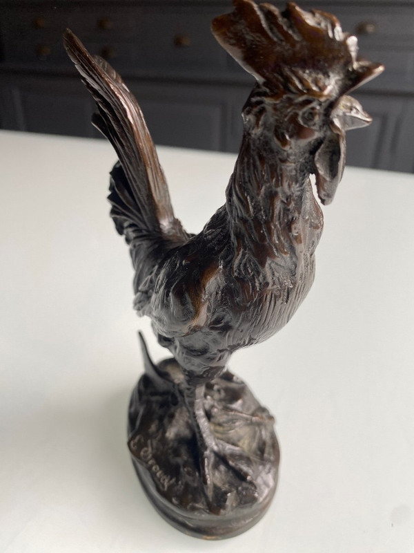 Coq En Bronze A Patine Brune XIXème Signé édouard Drouot (1859-1945)