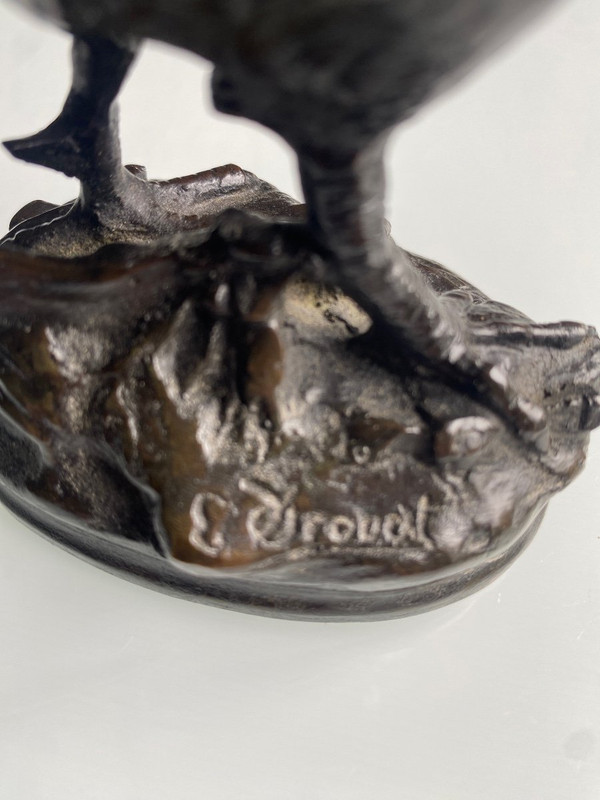 Coq En Bronze A Patine Brune XIXème Signé édouard Drouot (1859-1945)