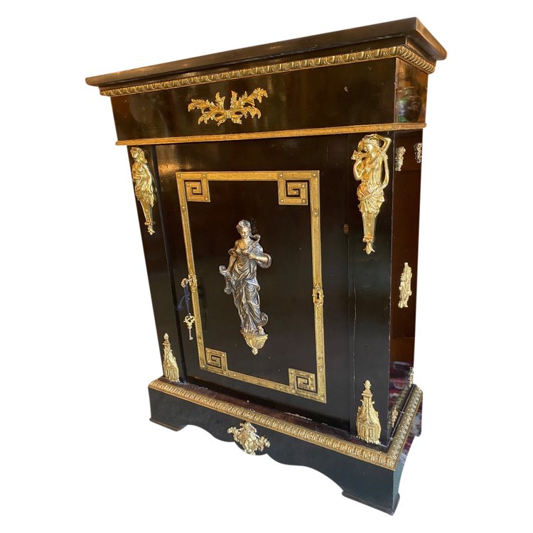 Meuble D’appui D’époque Napoléon III En Bois Noirci Et Bronzes Dorés XIXème