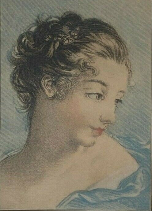 Gravure Mignon-Massart femme du XVIIIe cadre doré perlé