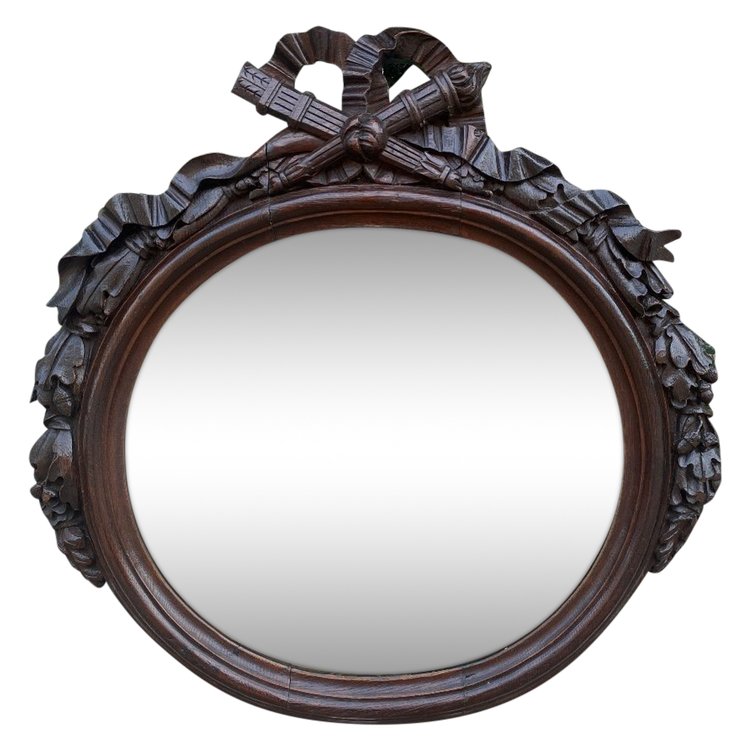 Louis XVI Style Carved Wood Oval Mirror XIXth Century