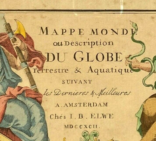 Mappe Monde ELWE 1792 Description du Globe Terrestre & Aquatique Amsterdam