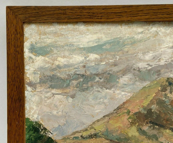 Oil on cardboard by Jules-Claude Randriamampita (1913-1968) montagne