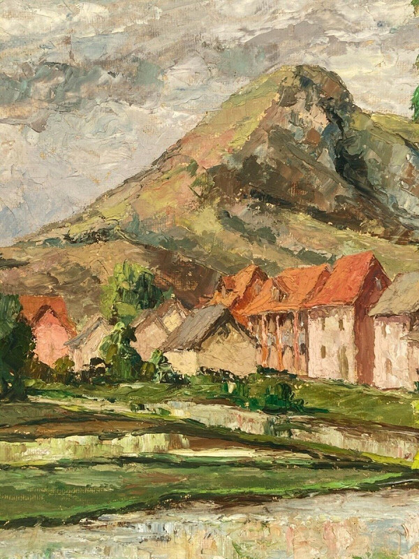 Oil on cardboard by Jules-Claude Randriamampita (1913-1968) montagne