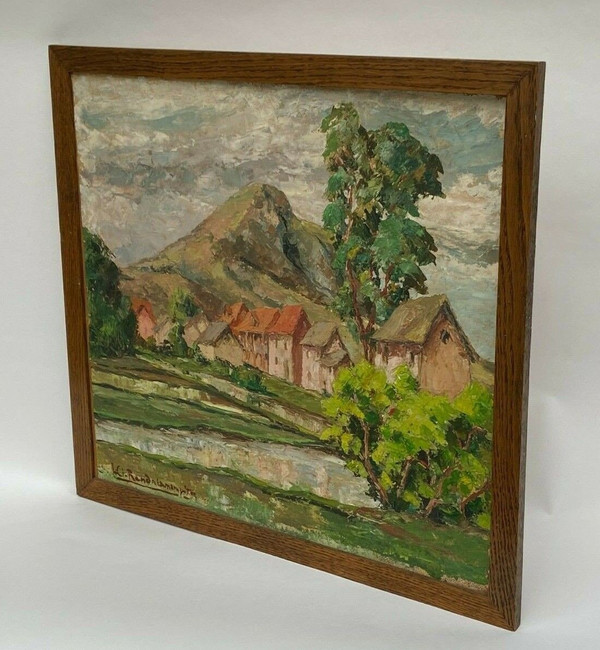 Oil on cardboard by Jules-Claude Randriamampita (1913-1968) montagne