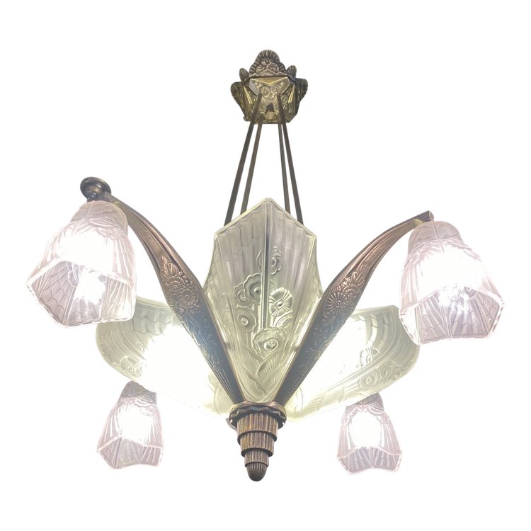 Chandelier 4 Plaques, 4 Tulipes, Art Deco period 1930