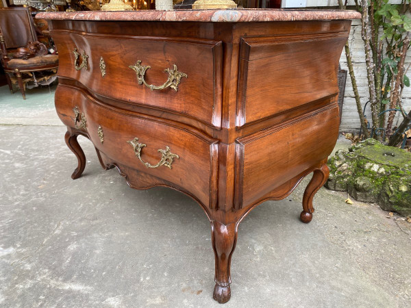 18th Century Louis XV Provencal Sauteuse Chest of Drawers, Colored Marble Top