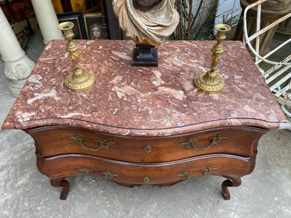 18th Century Louis XV Provencal Sauteuse Chest of Drawers, Colored Marble Top