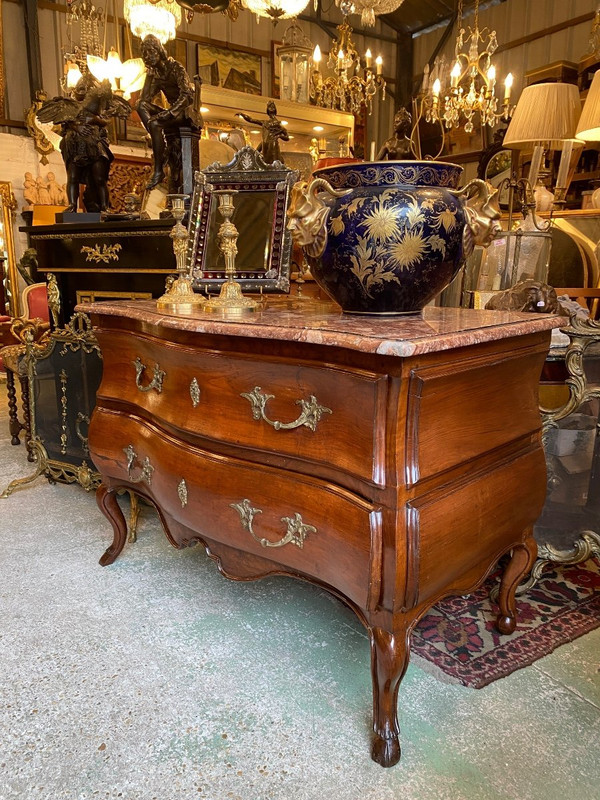 18th Century Louis XV Provencal Sauteuse Chest of Drawers, Colored Marble Top